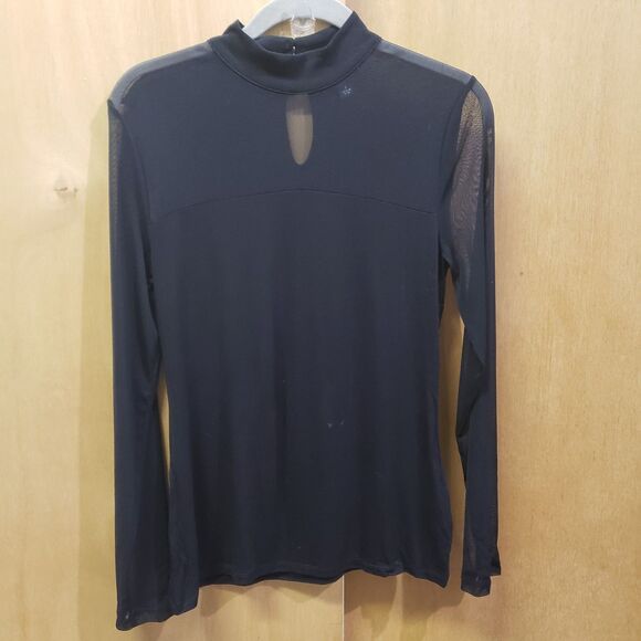 I.N.C. BLACK Sheer-Sleeve Keyhole Top SZ SMALL JJJ EXCELLENT CONDITION! - Picture 1 of 4